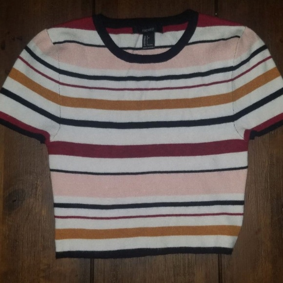 Large Multi Color Stripe Crop Top - Picture 2 of 4